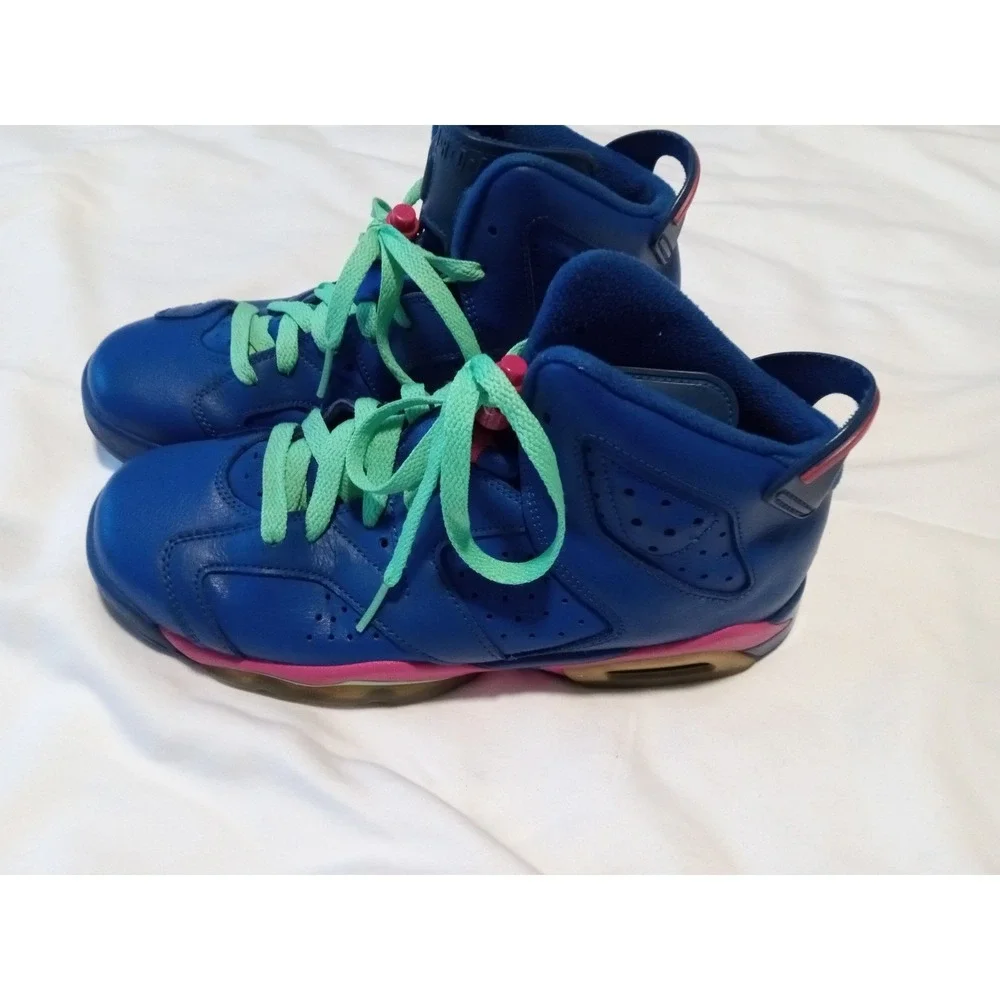 Air Jordan 6 Retro GS Seahawks Deep‎ Royal Blue Green Pink 543390-439 Size 6.5Y